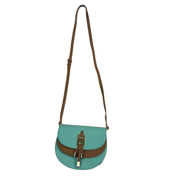 C. Wonder Handbags - Charming Charlies Wonder Crossbody Bag Small Aquamarine Tan Tassel Saddle‎ Purse